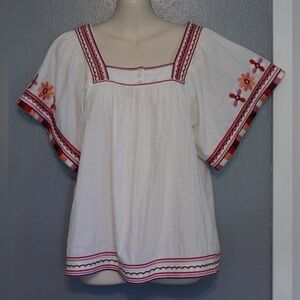 Madewell Embroidered Sandblossom Boho Peasant Top XXS